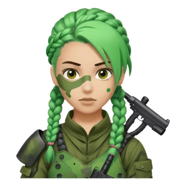 paintball player with geared face boy braided green hair sticker