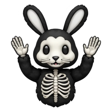 Emoji tête de peluche Lapin squelette noire qui fait bonjour de la main  sticker