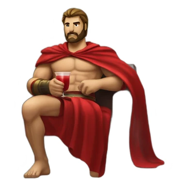 The Spartan Leonidas and his red cape with a relaxing cocktail on a sofa. sticker