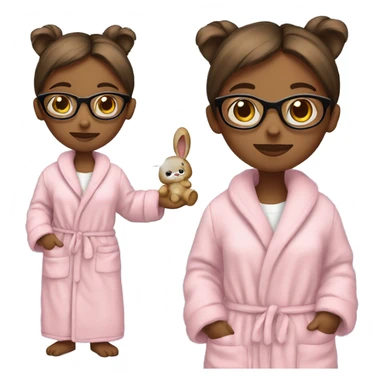 girl with glasses holding a teddy bear that’s wearing a bunny dressing gown  sticker