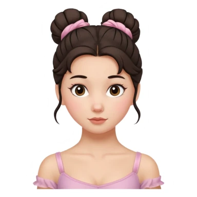 white girl a single messy ballet bun, dark hair,  sticker