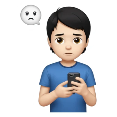un niño de entre 3 - 10 años jugando con su celular, cansado en una habitacion apagada, el niño tiene piel blanca y cabello negro (hombre)

 sticker