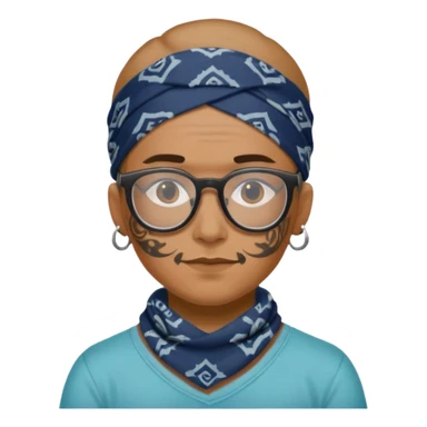 character with bandana and glasses and tattoed sticker