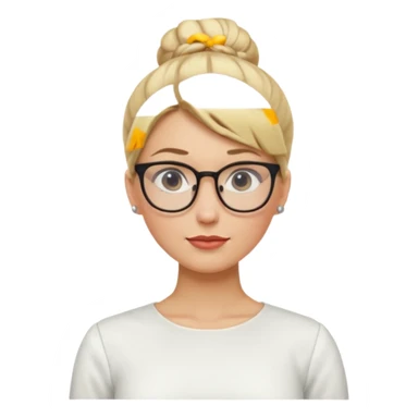 Blonde Women with Bun, Office Woman – tight blonde high bun, glasses, white blouse, confident look, dress, big breasts sticker