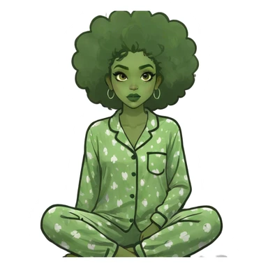 Black girl dark skin with afro Hair wake up of her bed in the morning whit the Sun. She has big lips and a beautiful pijama sticker