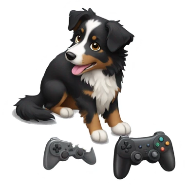 Small black australian shepherd dog with video game controller  sticker