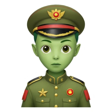 alien, wearing chinese soldier custome, half body sticker