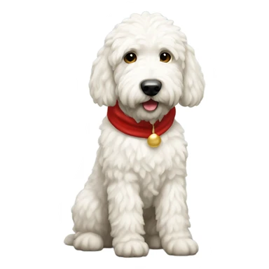 A white golden doodle with a skinny face wearing a Santa outfit  sticker