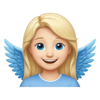 angel emoji blonde hair, blue eyes and smiling, larger wings with darker outline on them and bigger smile and more smiley eyes laughing sticker