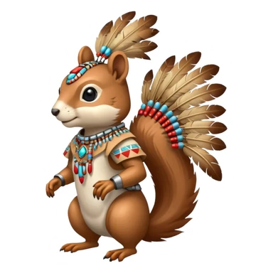 Full Robotic squirrel wearing native American regalia with feathers and beads sticker