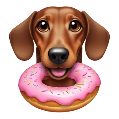 Dachshund smiling with a donut with pink frosting sticker