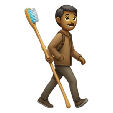 Wanderer with a toothbrush as walking stick sticker