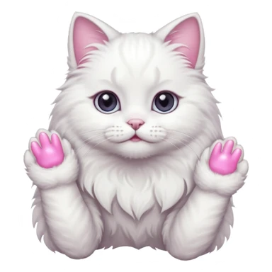 white cat fluffy paw, view from the top, pink nails, cute sticker