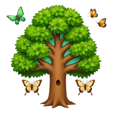 cute emoji of a tree with various animals including bird, squirrel, butterfly in and around it symbolizing biodiversity sticker