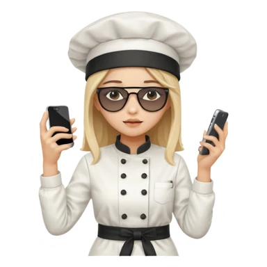 [b"A sad wooman with loight skin,k straight  hair, weawring a chehf hat andi sunglassels, dressee in K-pop  fashion, his dancino while hollding a phdone."] sticker