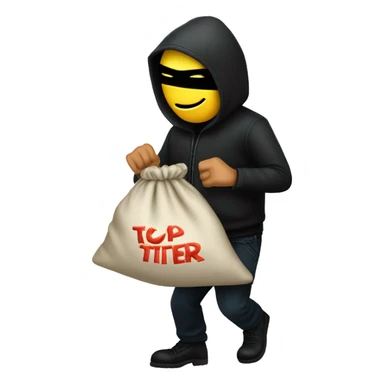 Thief stealing a bag of money that has the word Toptier embroidered on it sticker