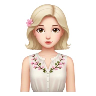 White no sleeves chiffon blouse with little pink flowers  sticker