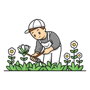 diligent young white male gardener pollinating flowers sticker