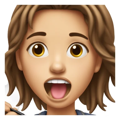 girl with brown hair doing ur mascara with her mouth open ￼ sticker