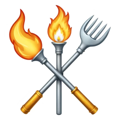 a three pronged pitchfork and a torch crossing each other to make an x sticker