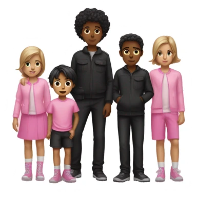  two boy wearing pink and a girl standing between boys in black out fits. sticker
