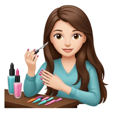 White girl with long brunette hair girl getting her nails done sticker