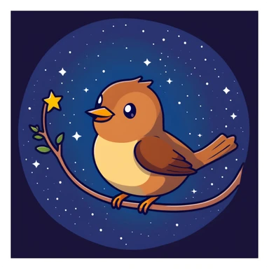 nightingale bird singing, small brown songbird against starry sky sticker
