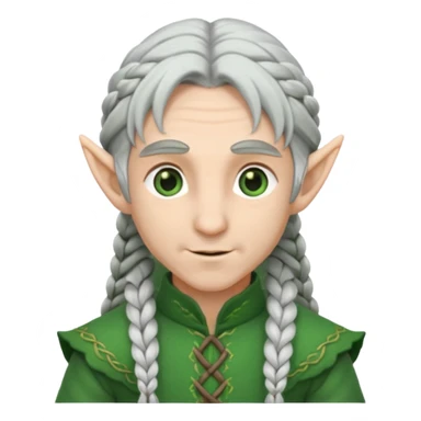 braid silver hair man elf, green cloth sticker