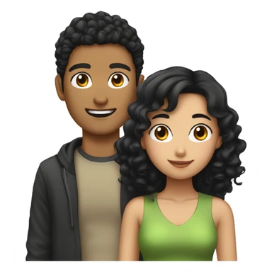 Asian girl with black curly haired guy sticker