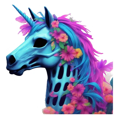 Neon Zombie Pegasus unicorn skeleton psychedelic flowers floral groovy art neon rave raving sticker
