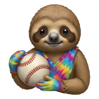 Sloth holding a Baseball in a tie dye glove sticker