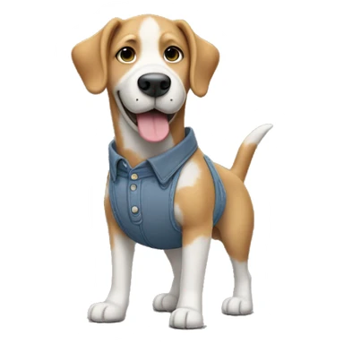 a dog standing on his feets wearing shirt, pant , shoes with his hand inside pocket and smiling  sticker