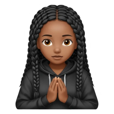 African American dark skin girl with long black box braids wearing a black hoodie with hands folded together sticker