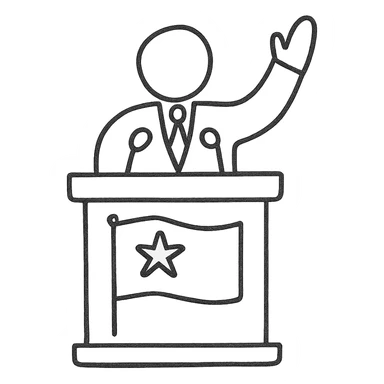 Add a flag to the politics icon, keep the hand drawn outlined icon style, no background. sticker