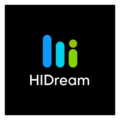 create high dream logo like this with text "HIDream", black background  sticker