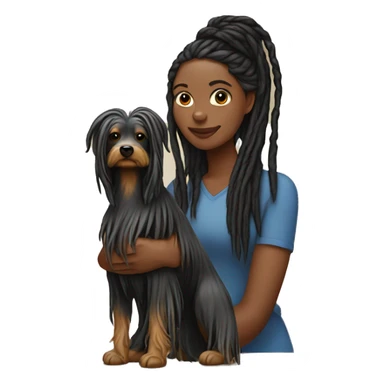 Black woman with long dreads holding a yorkiepooh dog sticker
