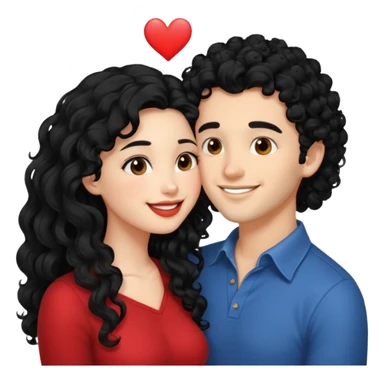 a handsome man with black curly hair tries to kiss a cute woman who has long black hair sticker