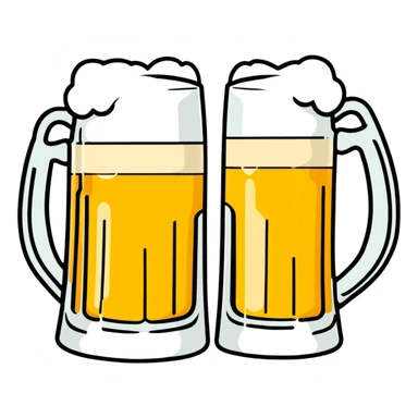 two beer mugs clinking together in a toast sticker