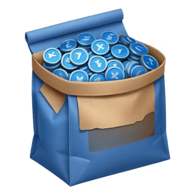 blue coins inside a brown bag  sticker