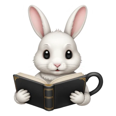  white rabbit with black book and tea cup sticker