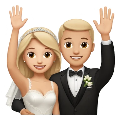 newlywed couple waving sticker