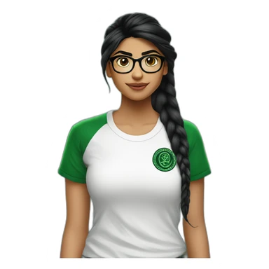 Mia Khalifa black braid white tshirt green sleeves slytherin emblem sticker