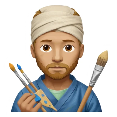 van gogh paints on a canvas. his ear is bandaged. sticker