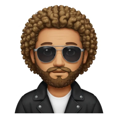 biker gang with black sunglass and rugged and bulky guy bearded curly hair black jacket one gay sticker