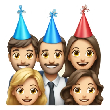 European company of 4 people (mom dad and 2 kids) celebrate birthday in birthday hats sticker