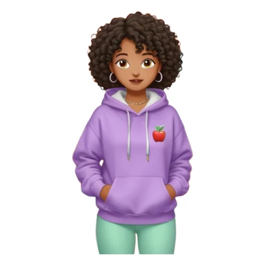 Black girl, clean girl aesthetic, 4C curly hair in a puff, pastel hoodie, white sneakers, minimal jewelry, soft smile, cozy vibe, bright colors, Apple-style café da manhã  sticker