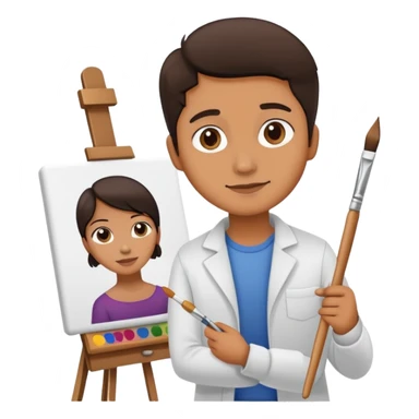 Artist with a paintbrush in front of an easel with a painting sticker