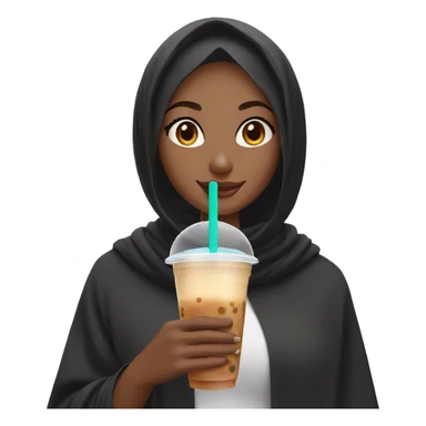 Black hijab girl drinking a bubble tea sticker