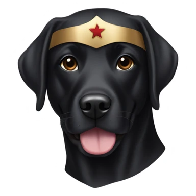 black lab wearing a superwoman mask sticker