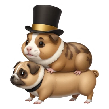 a cute guinea pig wearing a top hat riding on the back of a pug dog sticker